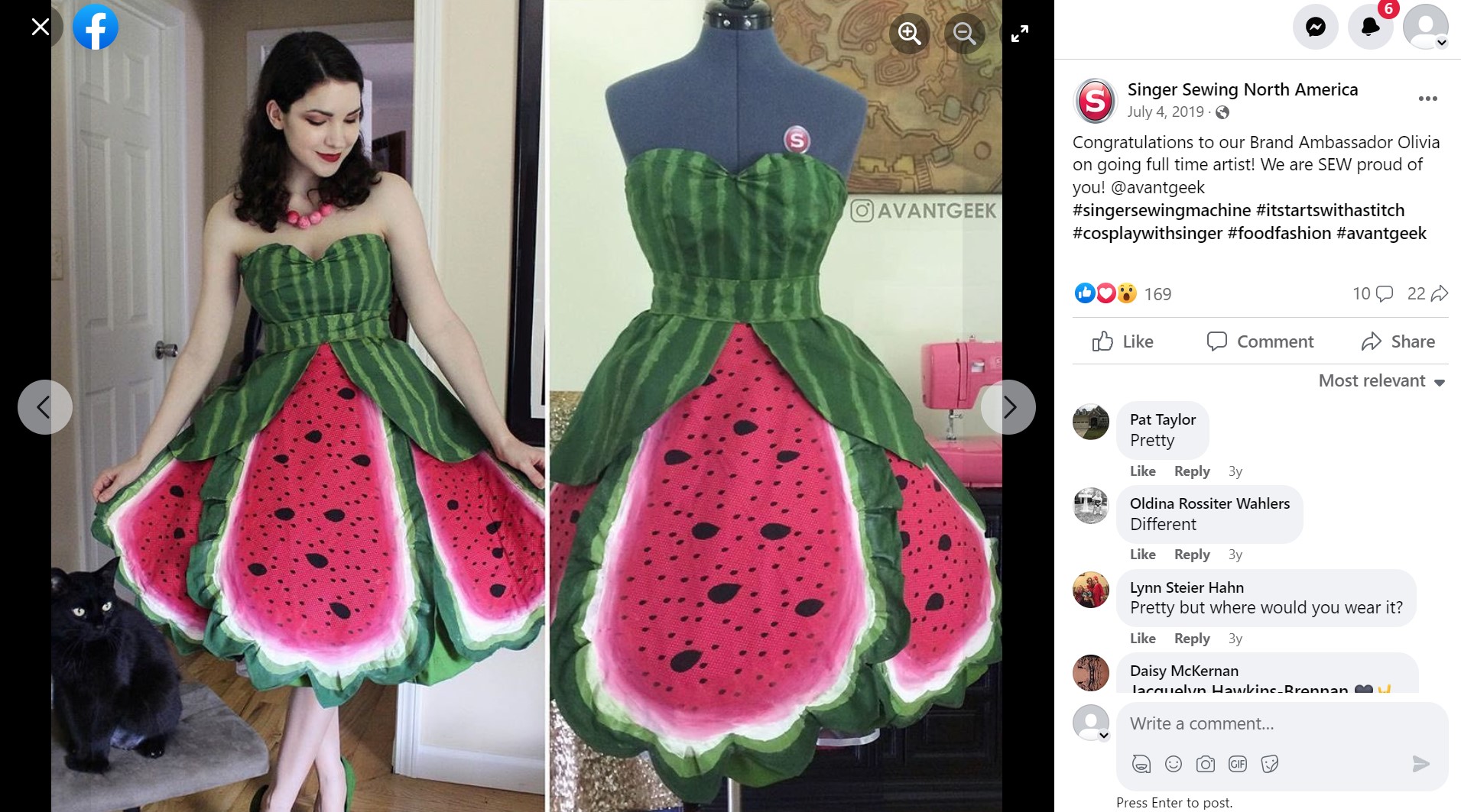 Facebook Marketing — Singer Sewing Company using brand ambassadors like Olivia to woo young adults.