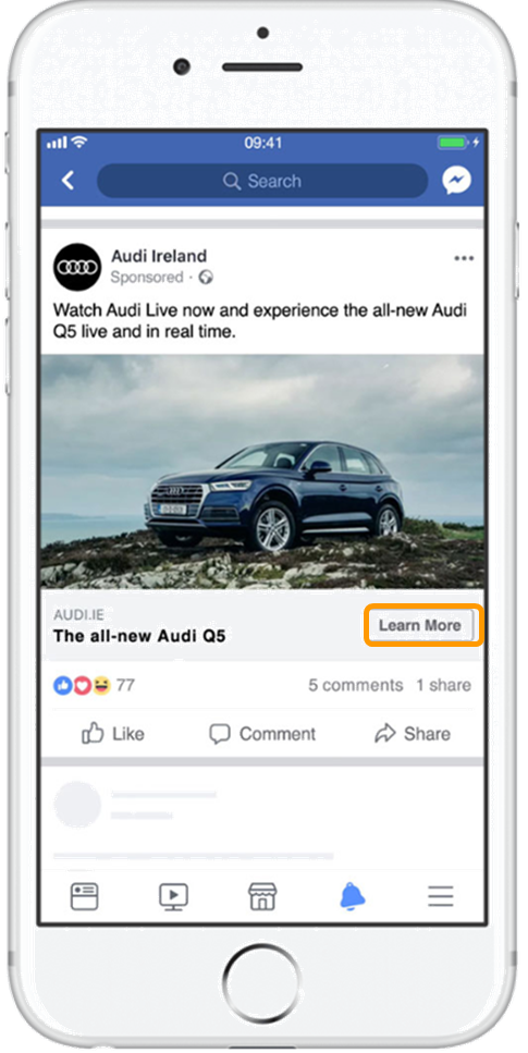 Facebook’s “Learn More” call-to-action button.
