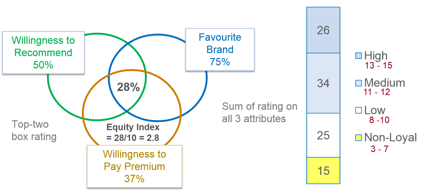 Equity index based on extent of intersection of the composite measures. Consumer segments derived from Likert scale.