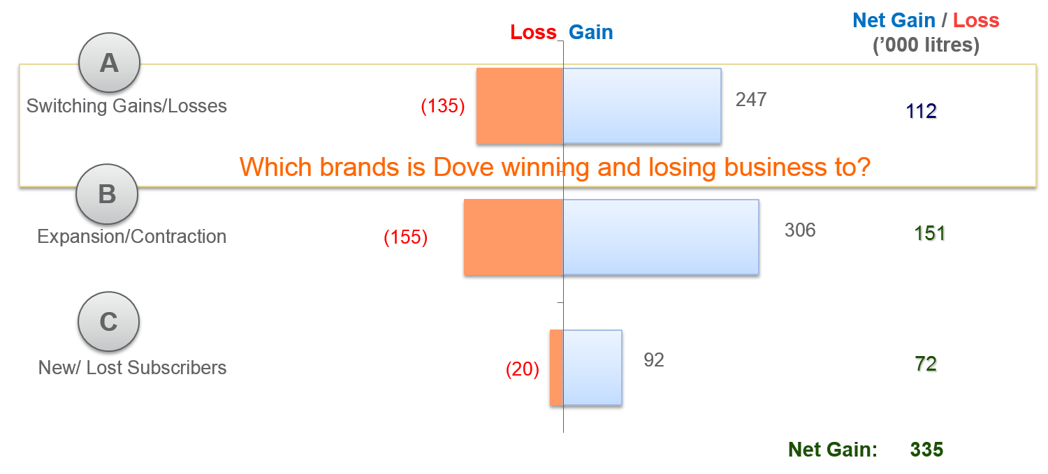 Gain-loss analysis summary of gains and losses - consumer analytics, consumer panels