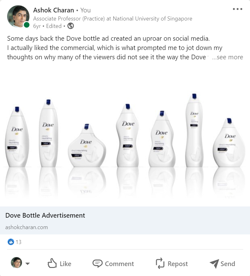 LinkedIn Article - Dove Bottle Advertisement