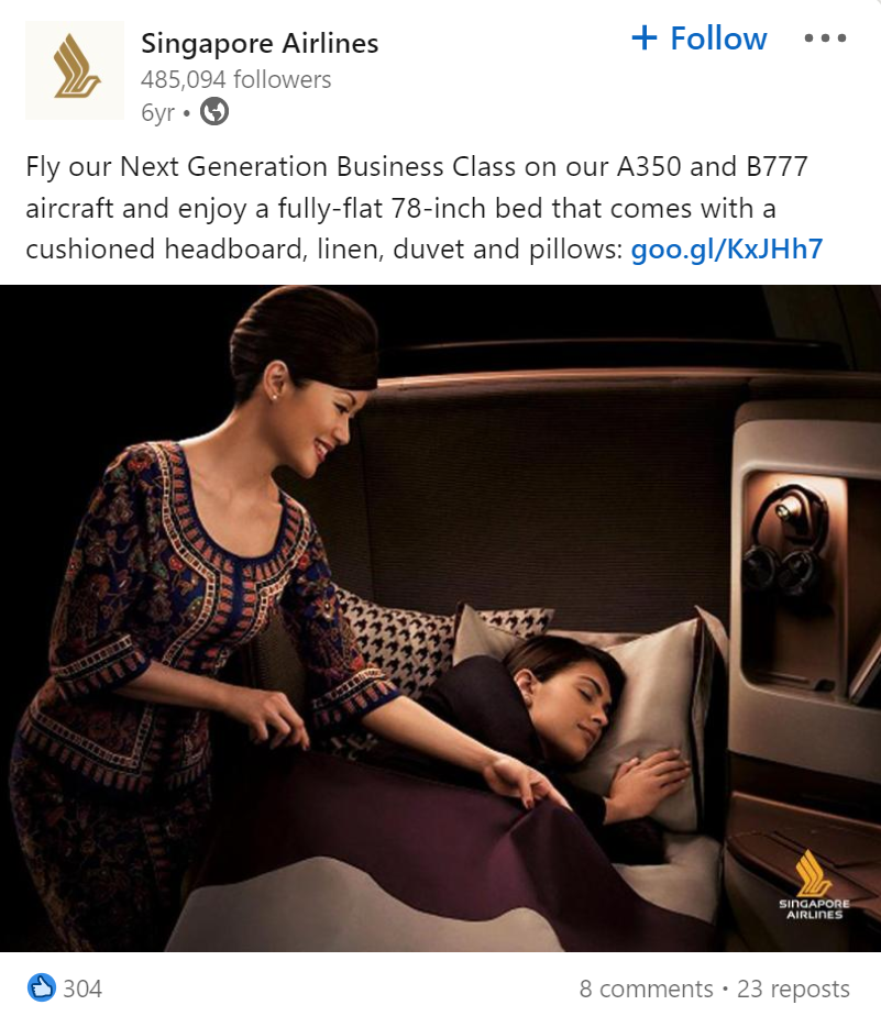 LinkedIn Marketing example - Singapore Airlines