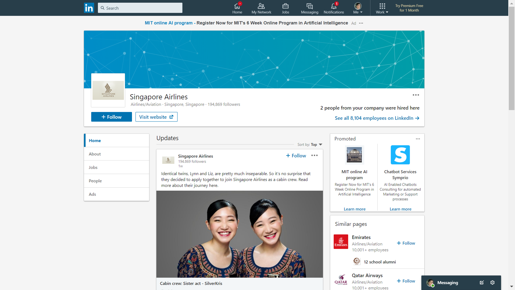 LinkedIn Marketing example - Singapore Airlines