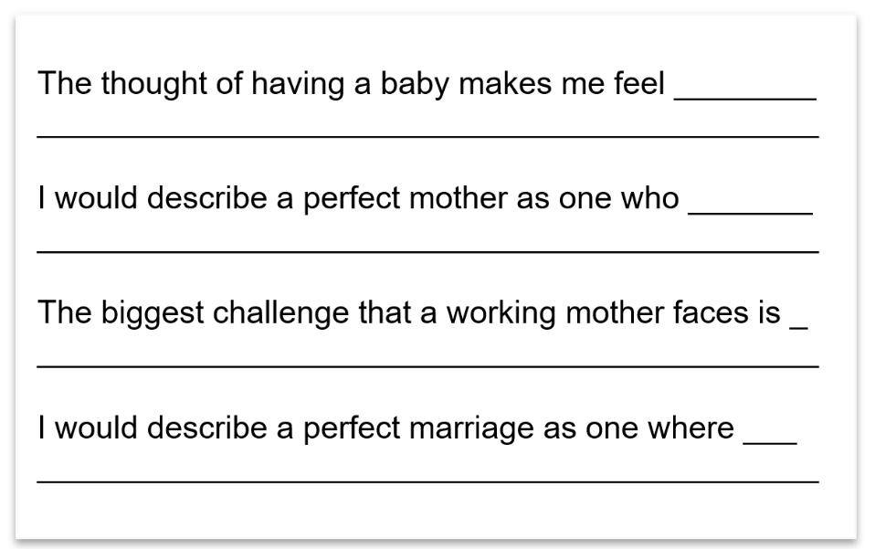 Sentence Completion - projective/enabling qualitative research technique