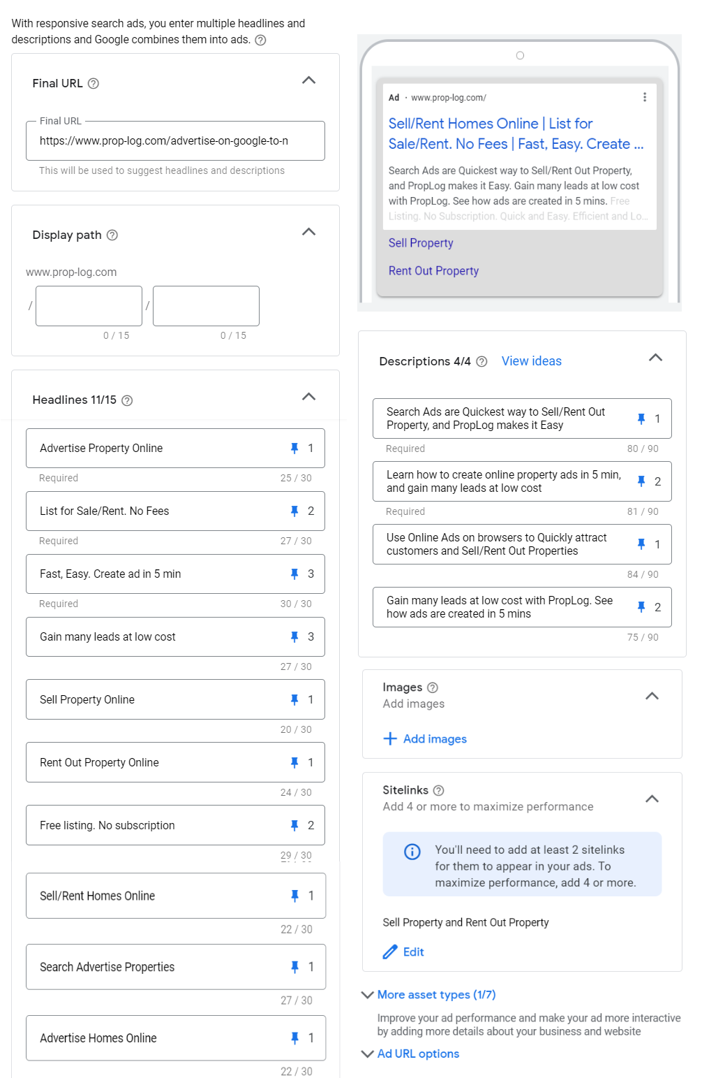 Ad Anatomy — Google Responsive Search Ad. (Prop-GPT).