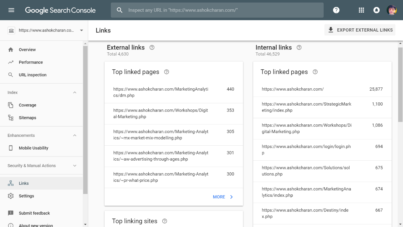 Inbound links - SEO - Google Search Console facility to track inbound links