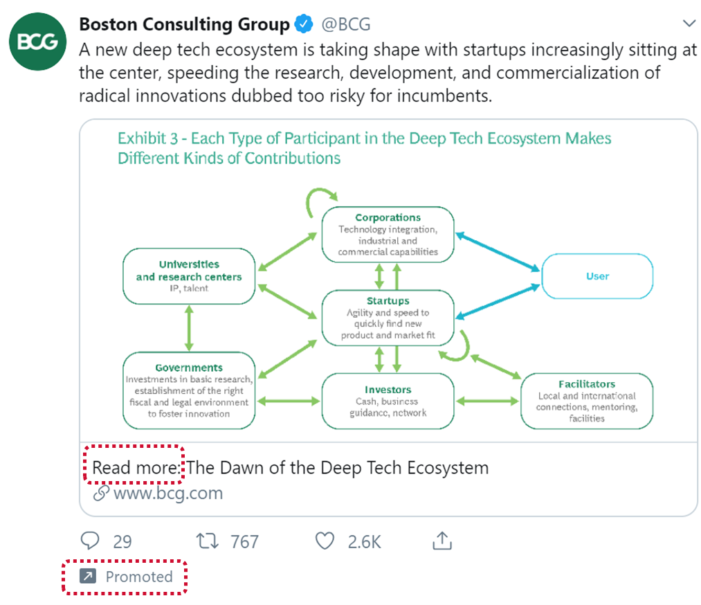 Twitter Ad Campaigns: BCG’s ad with a “read more” call-to-action.