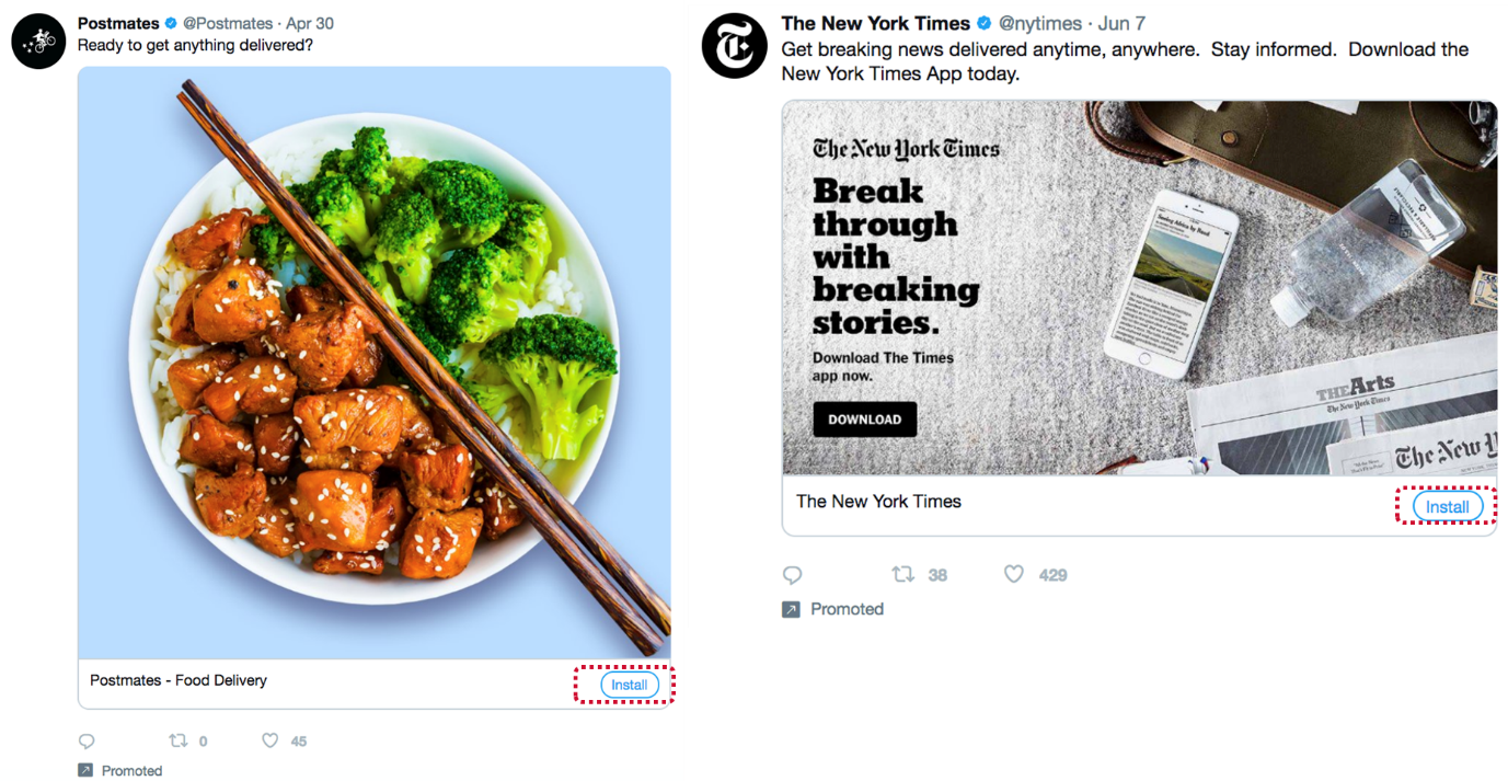 Twitter Ad Campaigns: App install campaigns.