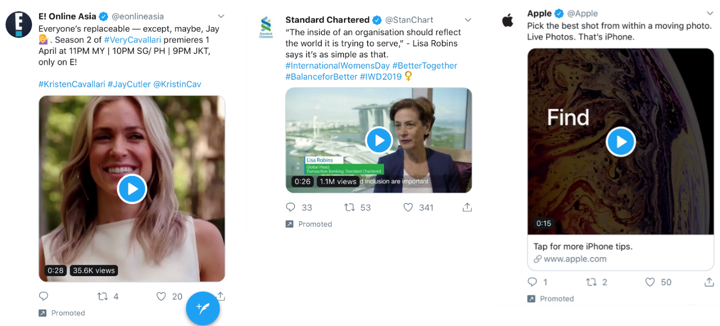 Twitter Ad Campaigns: Video view (promoted video) campaigns.